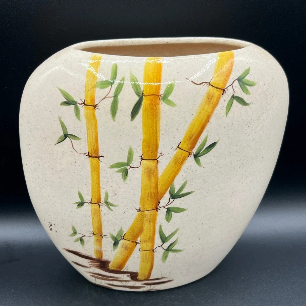 Vtg Vase Oriental Bamboo Signed 8